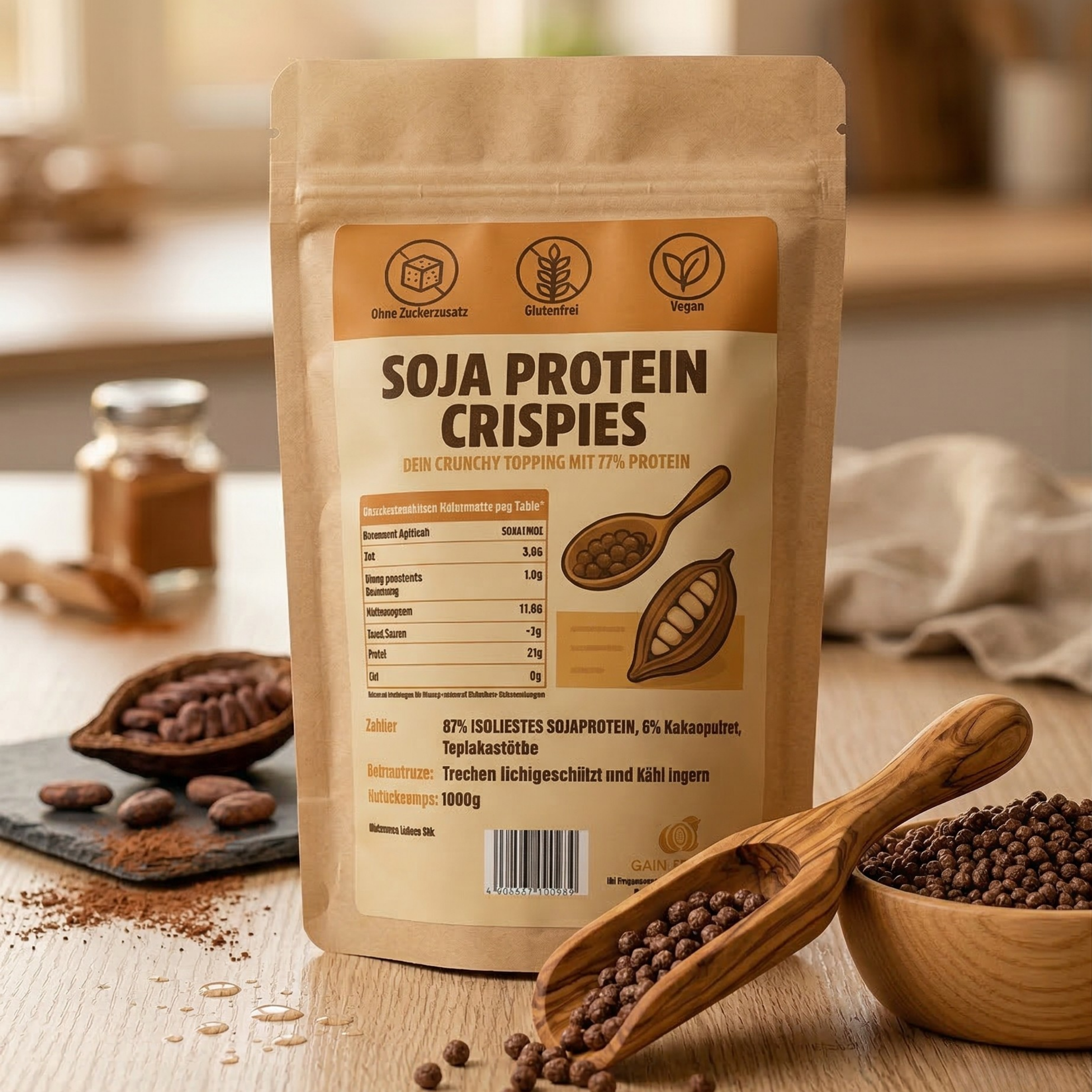 Soja Protein (77% ) Crispies mit Kakao